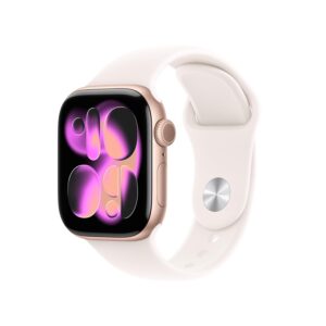 Apple Watch Series 11 [GPS 42 mm] Montre connectée avec boîtier Or Rose et Bracelet Sport Rose Tendre. Score de Sommeil, Moniteur d’activité, Suivi de la santé, écran Toujours...