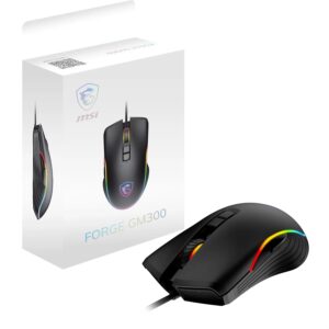 MSI Forge GM300 7-Button Optical Mouse with Scroll Wheel, 1000/1600/3200/6400 dpi, 10M+ Click Lifespan Switches, Dragon RGB LED Light Effects and Braided Cable