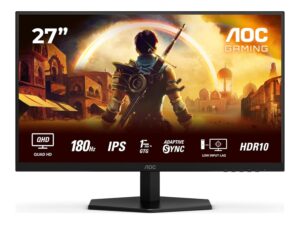 AOC Gaming Q27G42XE - Quad HD Monitor 27 Inches, 180 Hz, 1 ms, FreeSync Prem., Comp. G-Sync, HDR10 (2560x1440, 2X HDMI 2.0, 1x DisplayPort 1.4) Black