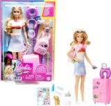 Barbie Coffret Poupée « Malibu » en Voyage, avec un chiot et plus de 10 éléments dont une valise fonctionnelle, Jouet Enfant, Dès 3 ans, HJY18