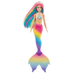 Barbie Dreamtopia poupée Sirène Magique avec Chevelure Arc-en-Ciel, change de couleur dans l'eau, jouet pour enfant, GTF89