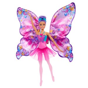 Barbie From Dancer to Butterfly Transformation Doll 2 in 1 with Open Wings Purple Hair Headband and Removable Tutu HXJ10
