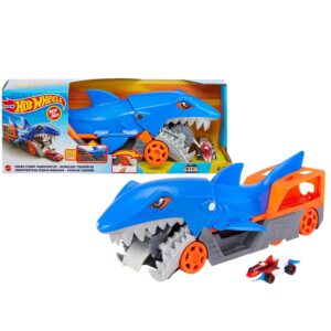Hot Wheels GVG36 City Shark Transporter Truck That Swallows Small Cars and Can Hold Up to 5, One Vehicle Included, Children's Toy