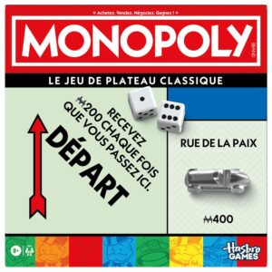 Monopoly, Large Board Game with Storage Box and Pawns - French Version