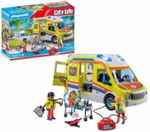 Playmobil 71202 Ambulance with Light and Sound Effects - City Life - Rescue - with Three Characters, a Rolling Stretcher and Emergency Equipment - City & Crafts - Ages 4 and Above